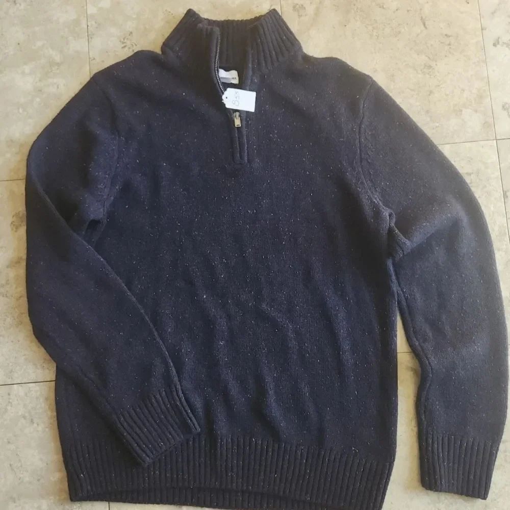 S55 Sonoma Men's Navy Tweed Textured 1/4 Zip Mockneck Sweater